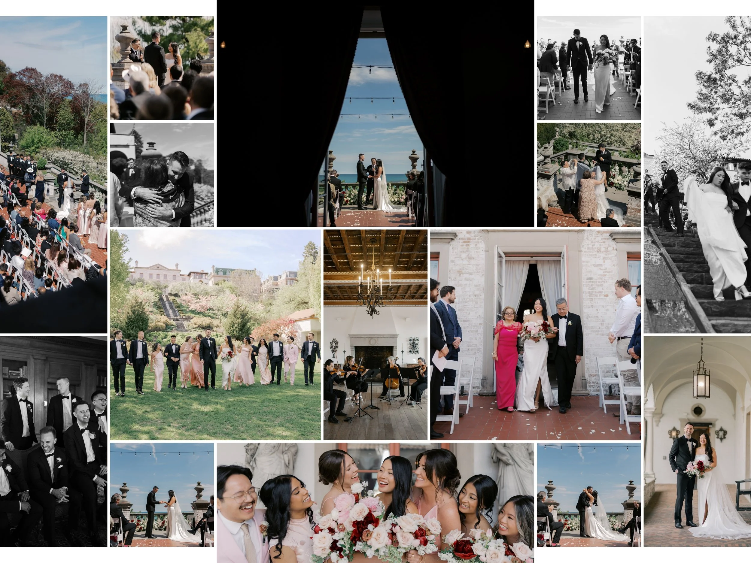 Romantic wedding portraits at Villa Terrace Museum & Gardens overlooking Lake Michigan