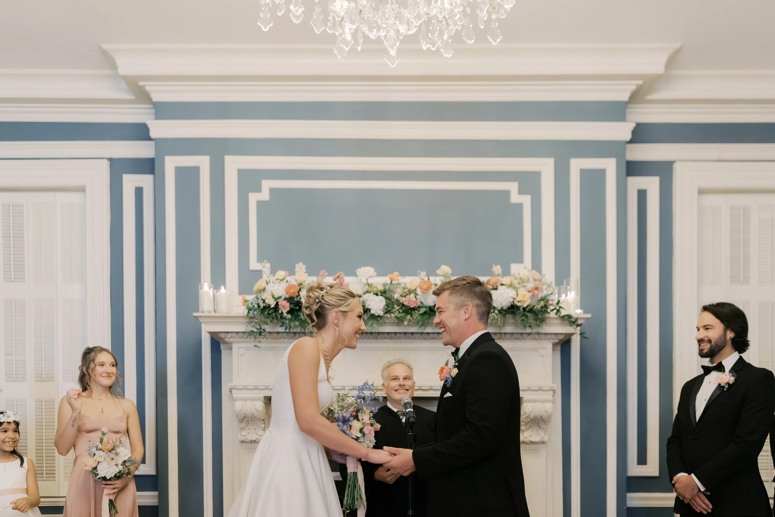 Wedding ceremony at The Madison Club in Madison Wisconsin overlooking Lake Monona