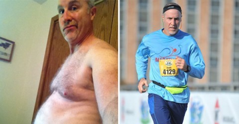 Scott's BEFORE and AFTER shots 65 pounds lighter and enjoying a more active lifestyle!