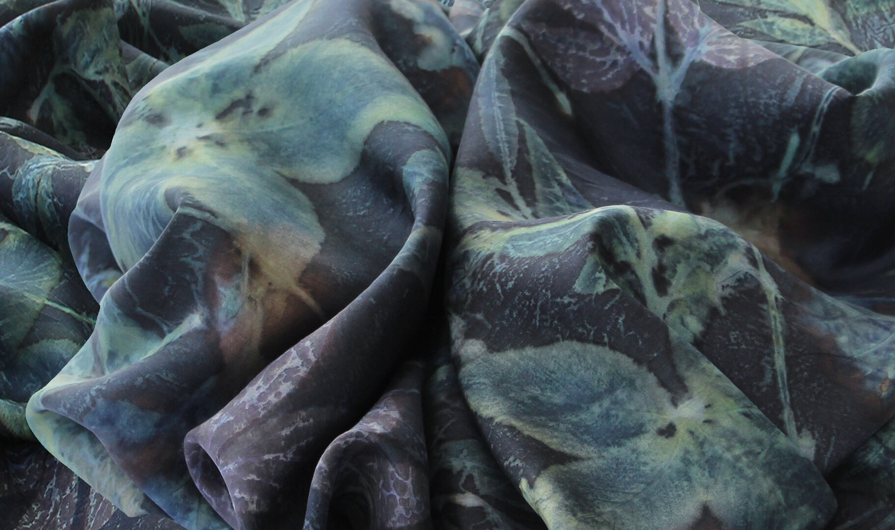 Silk Habotai dyed with Indigo and printed with Peony, Willow, Wild Buckwheat, Campion