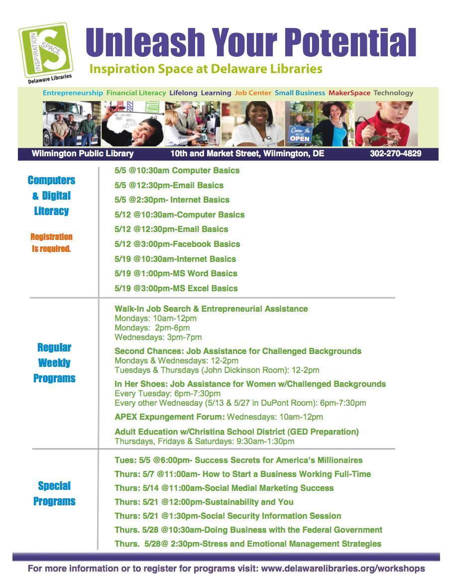 May Opportunities at the Wilmington Library