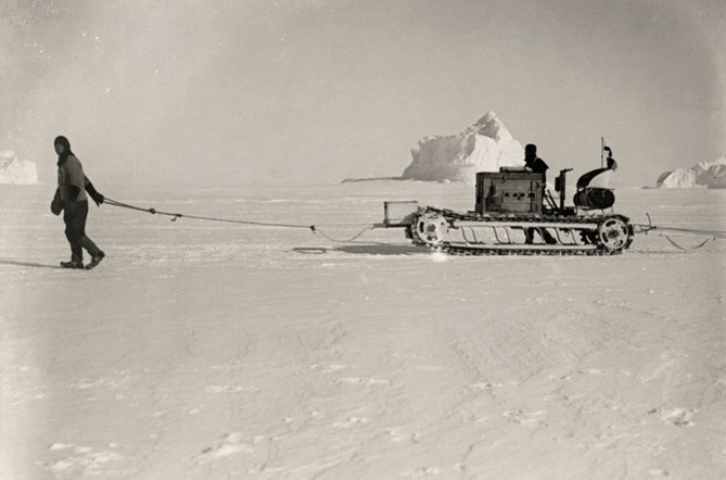 Competition (Scott) had the best technology and much more capital. He did not win. Here with his cool and innovative motorized sled, that were not tested in the ice-cold climate and never came to any real use. 