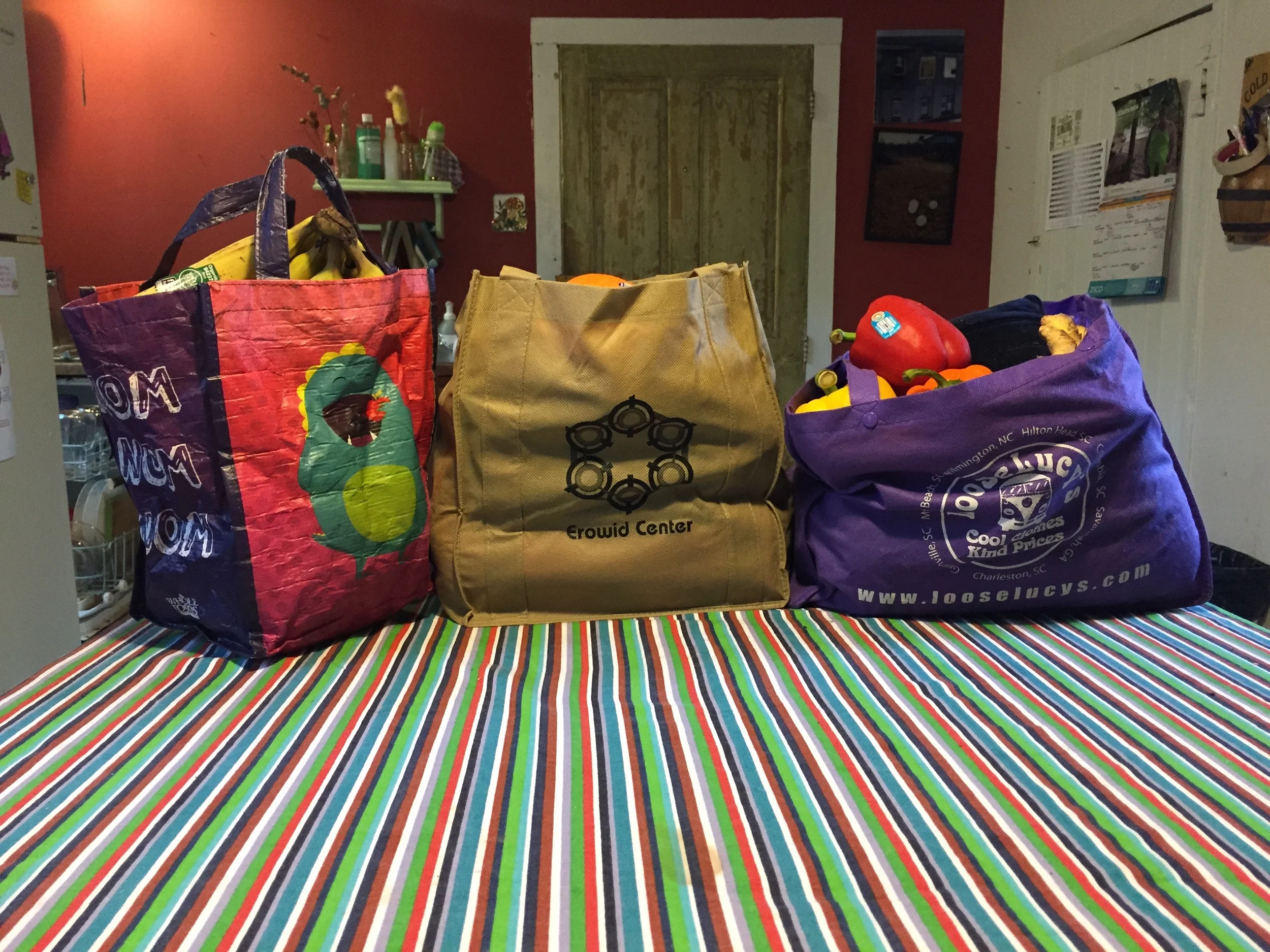 Some of my favorite reusable grocery bags. Original image taken by David Wilder.