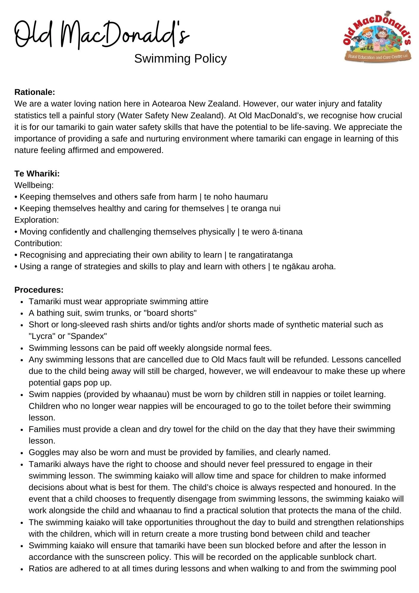 Swimming Morrinsville — Old MacDonald's