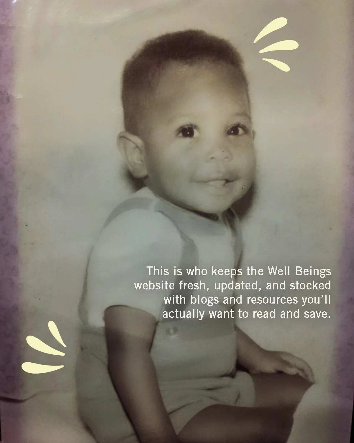 Trend adaptation. Carousel jumping on a viral format for the Well Beings brand, featuring baby photos of the team behind the organization.