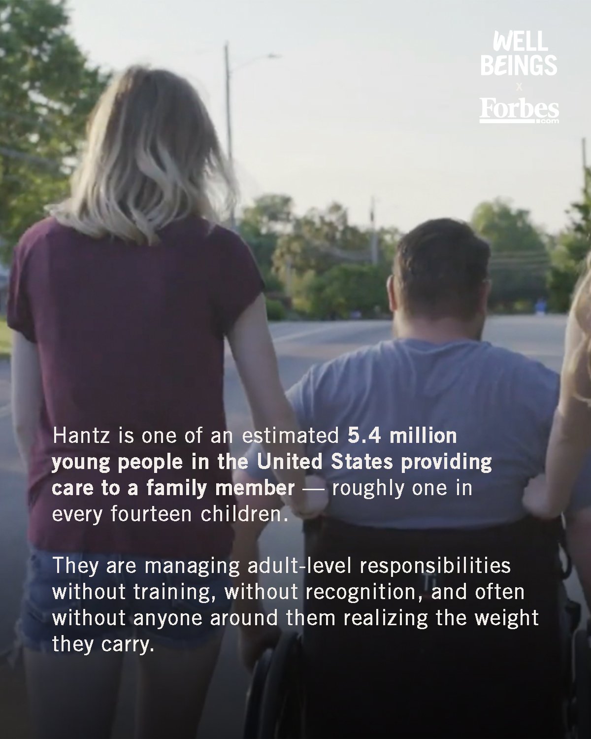 Caregiving campaign — earned media. Carousel adapting a Forbes feature on young caregivers into shareable social content.