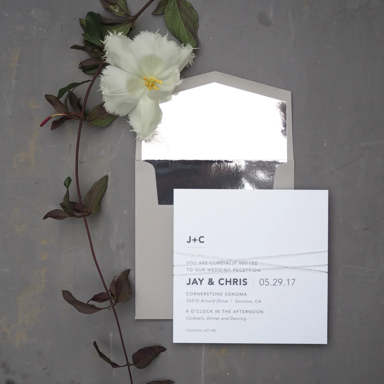 Invitation Suite with Mirror Envelope Liner by Bowerbird Atelier