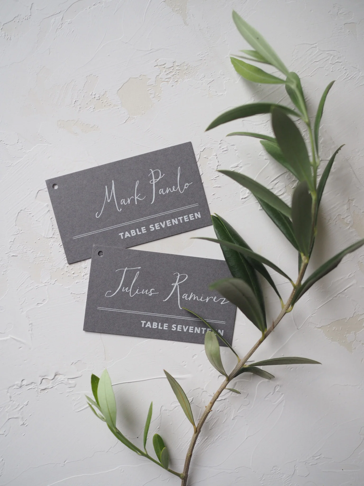 White Ink Escort Cards by Bowerbird Atelier