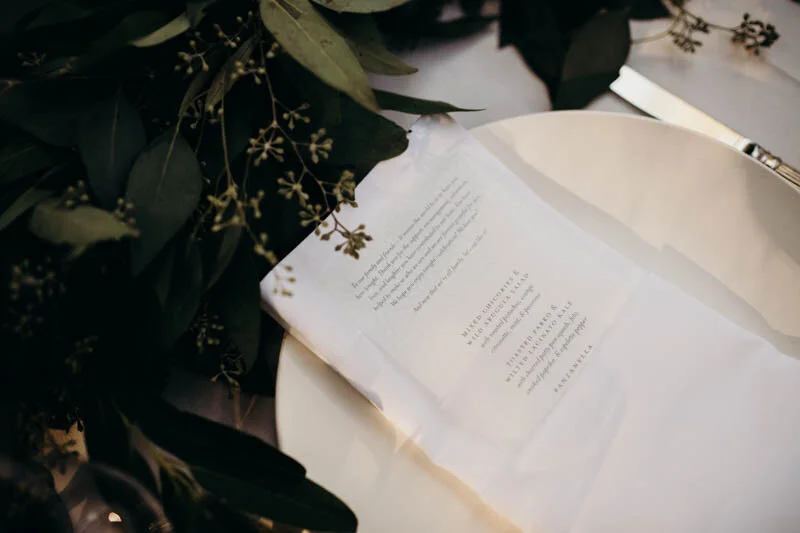 Vellum Wedding Menu by Bowerbird Atelier // Photo by Phil Chester