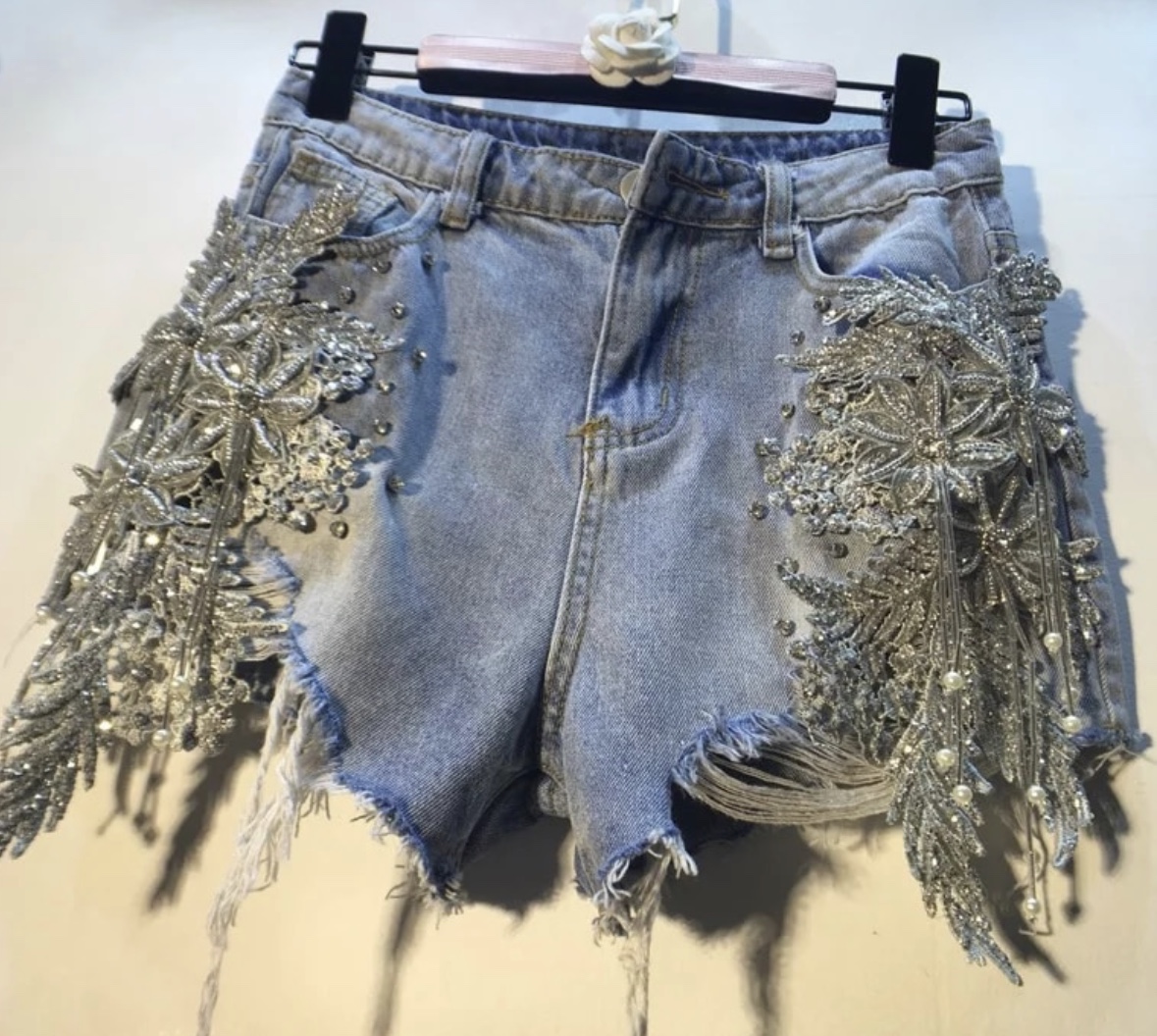 embellished jean shorts