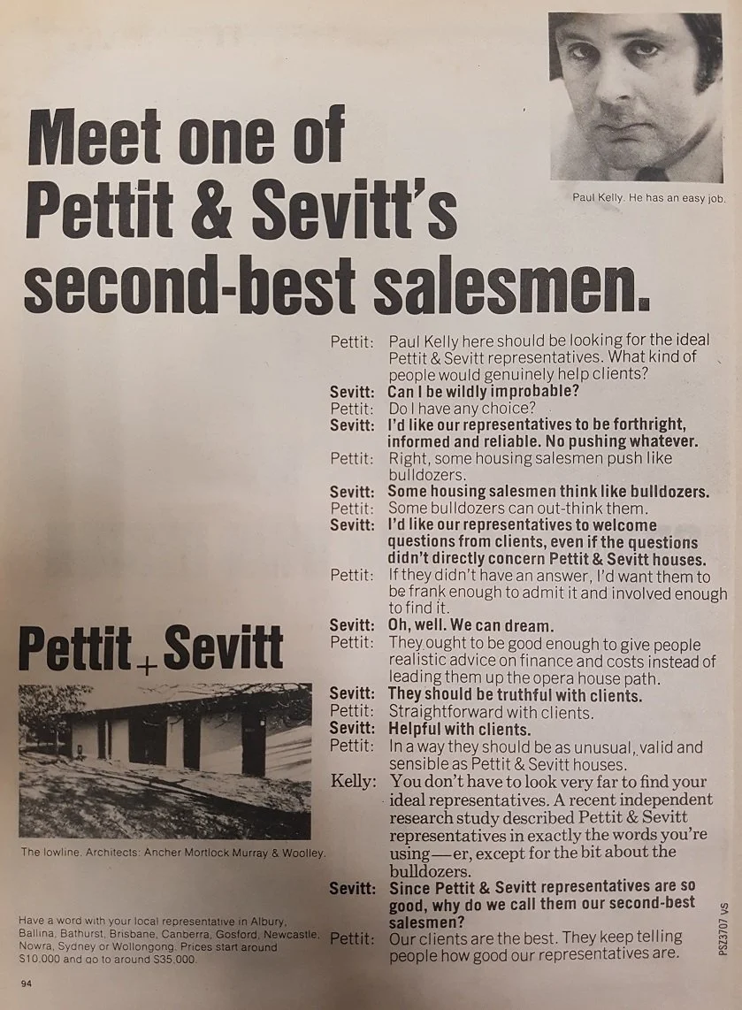 Pettit + Sevitt newspaper advertisements archives