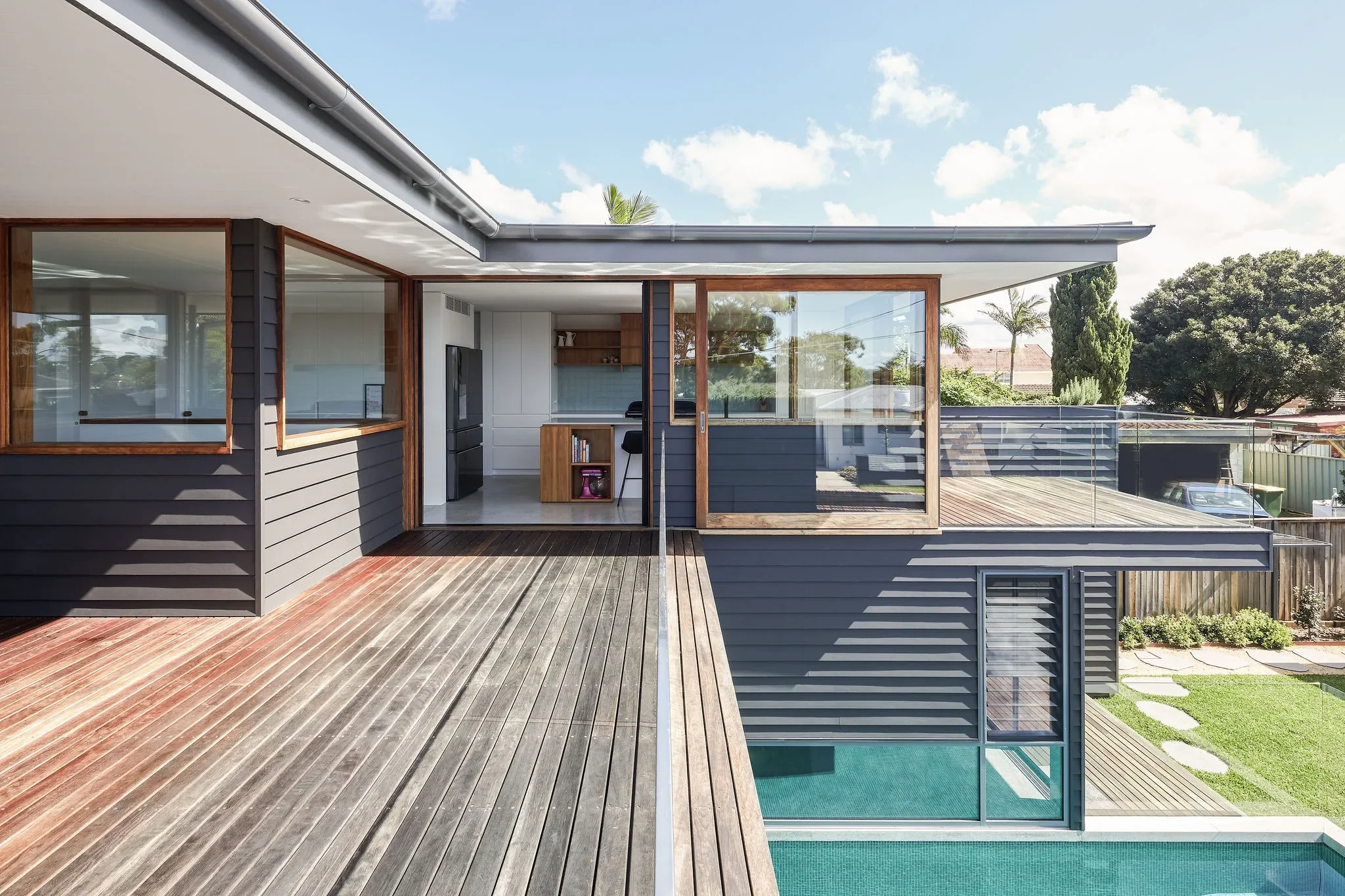 Outdoor terrace with pool in contemporary home
