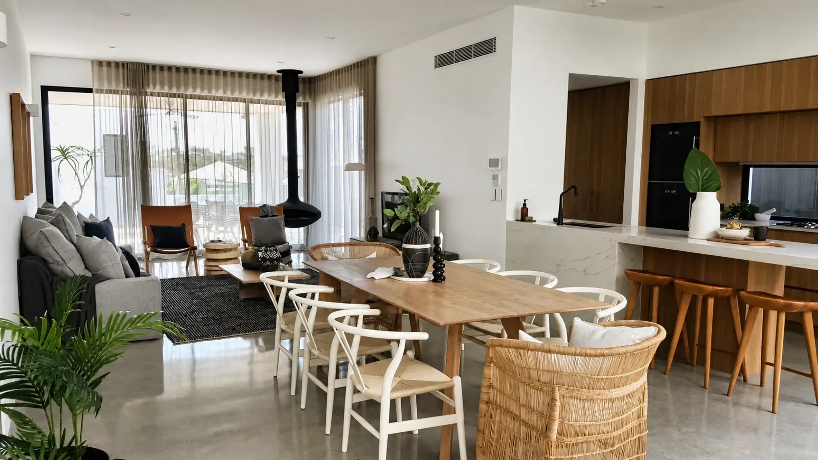 Open plan living space in dual occupancy home