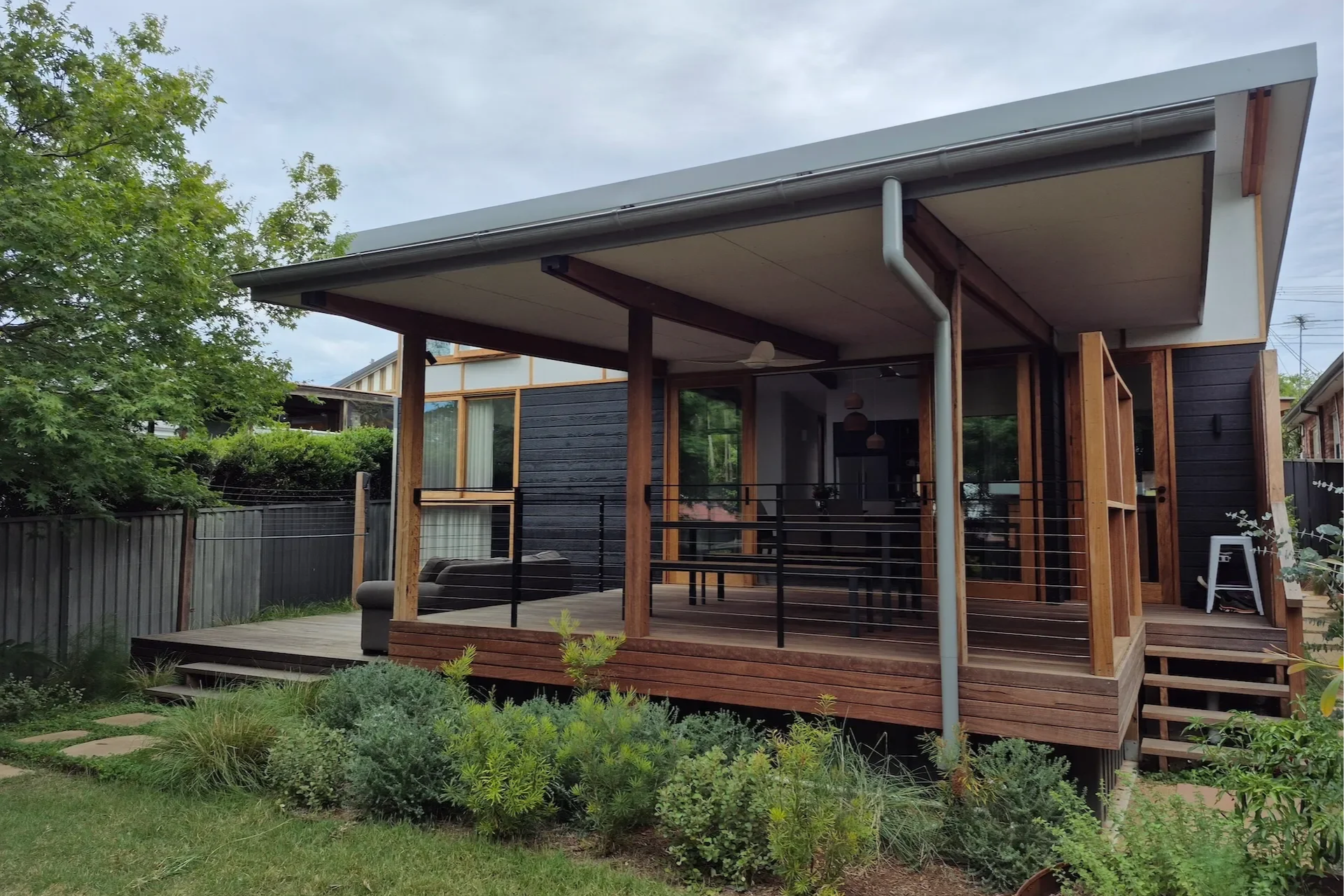 Architect-designed family home bungalow with elevated deck and bushland setting in Gordon
