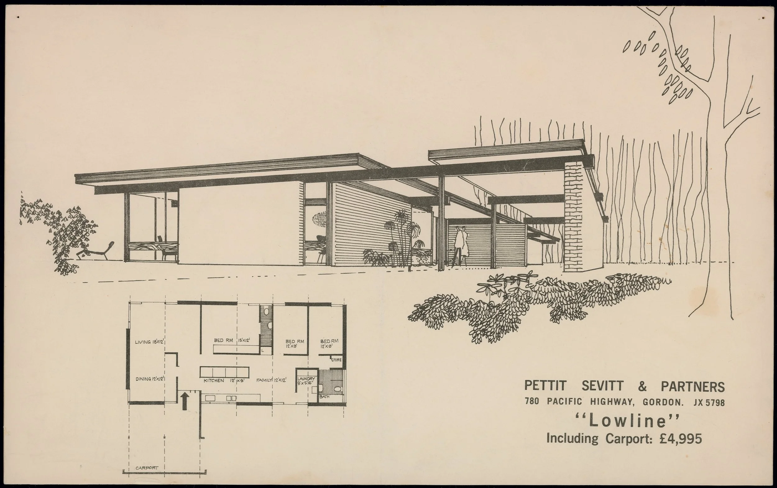 Pettit + Sevitt Low Line design house carport