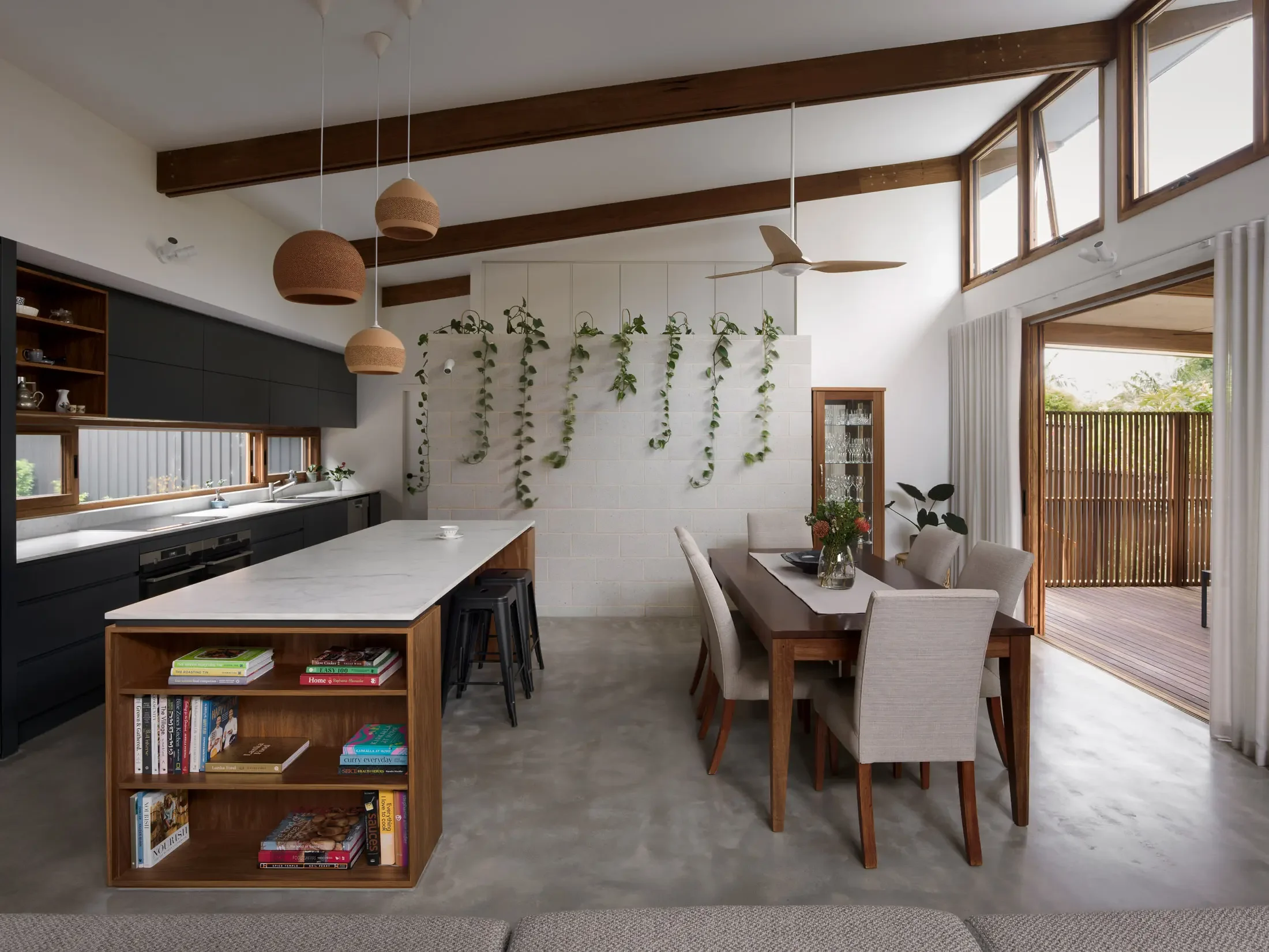 Open plan kitchen and dining space at Beela House