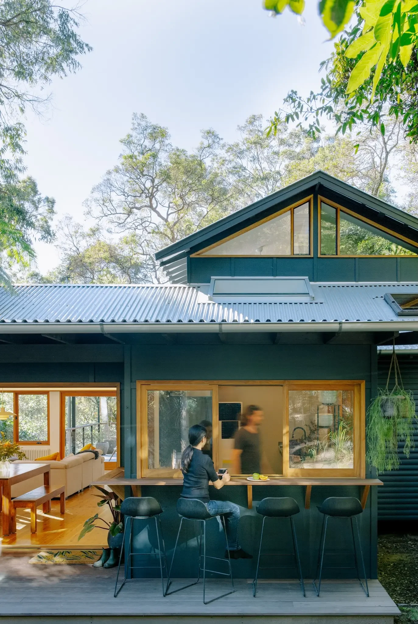 Elevated timber house surrounded by bushland