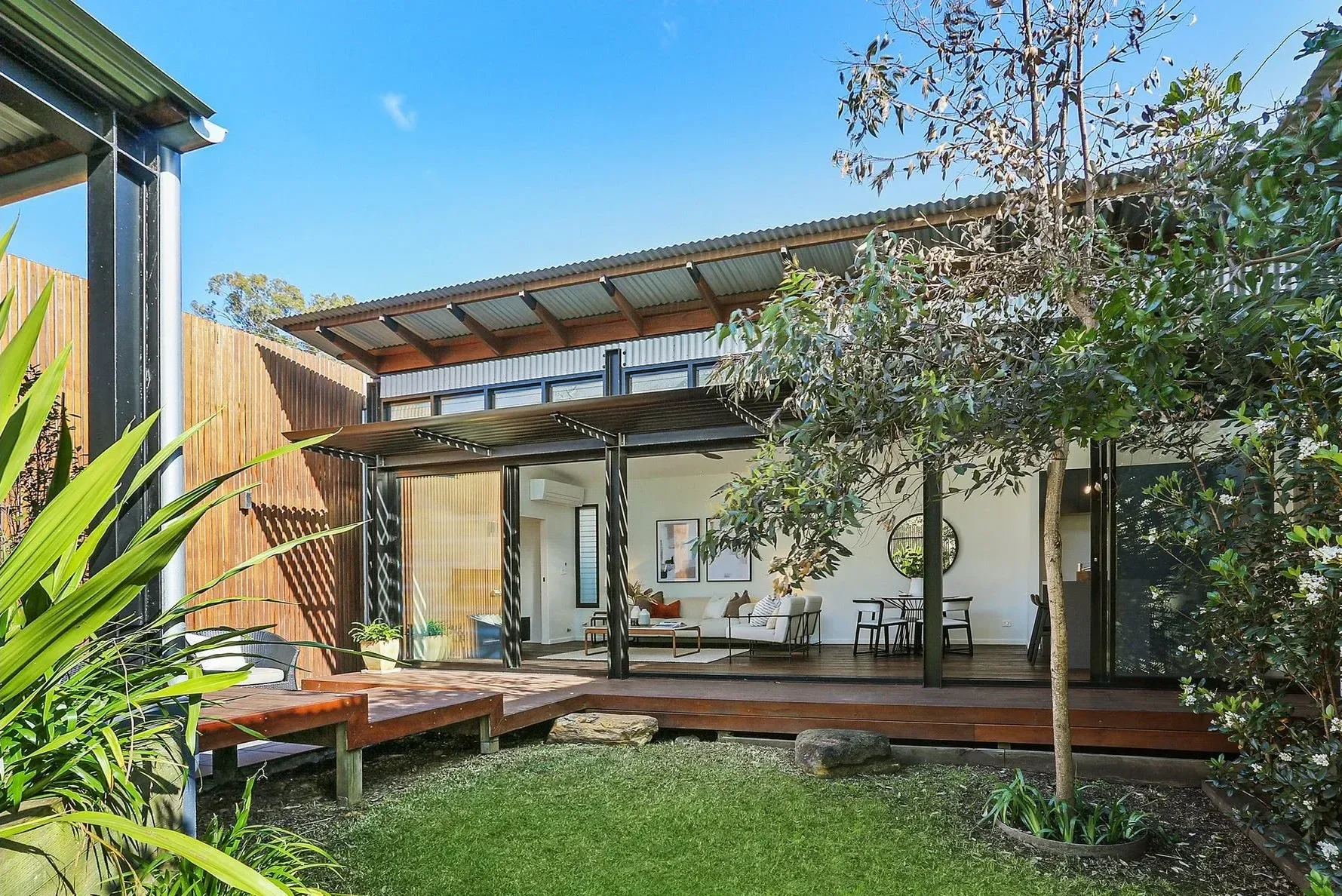 Courtyard outdoor living in dual occupancy home