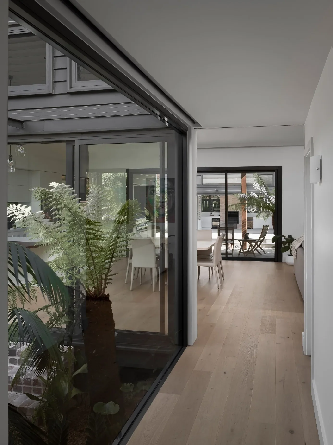 Open plan living space in renovation with sustainable design