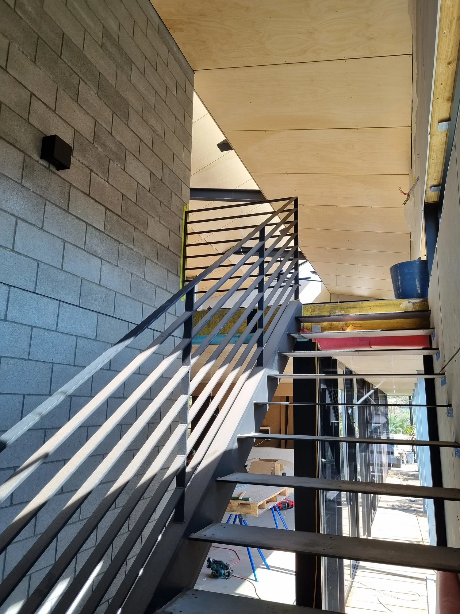 Industrial staircase in modern home interior