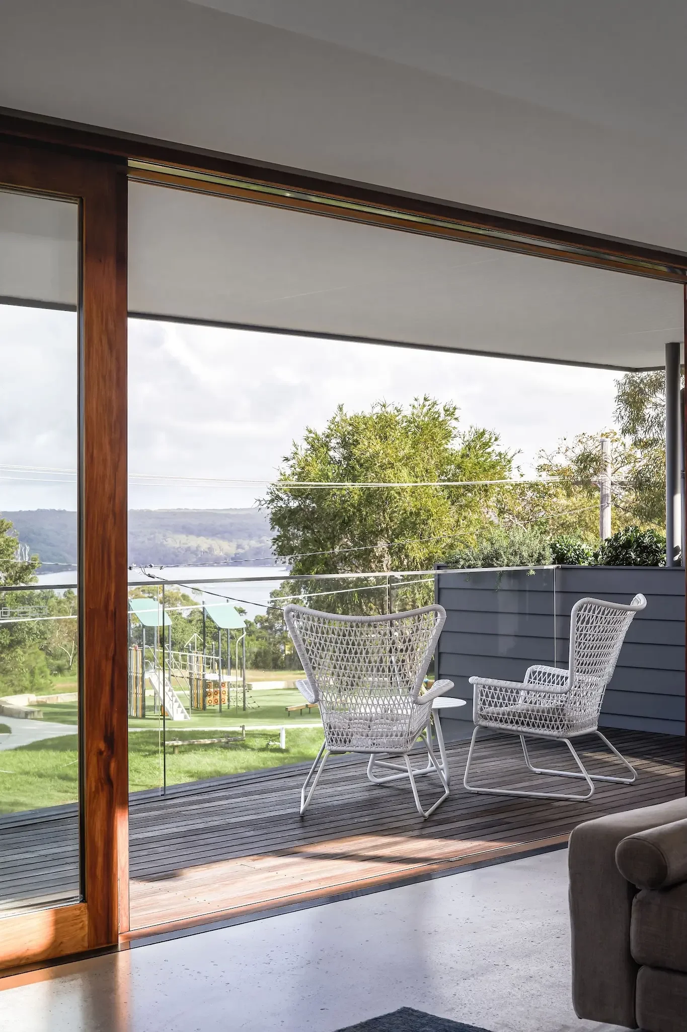 Waterfront harbour view from new sustainable home by Ironbark Architecture in Northbridge