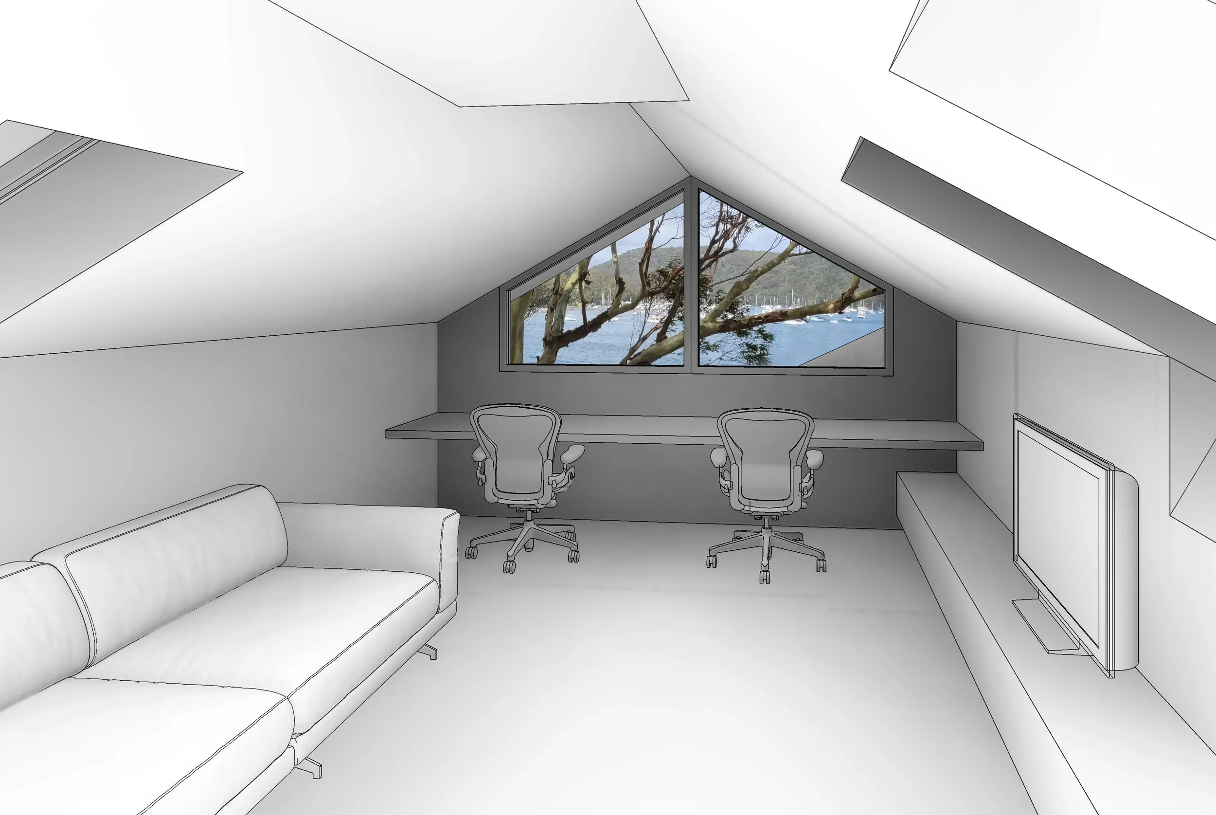 Attic extension render with Pittwater views
