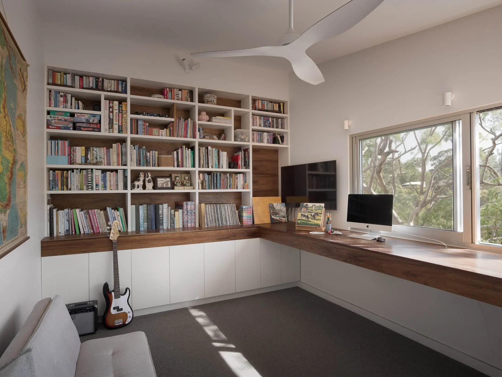 Built-in library in residential living space Northern Beaches