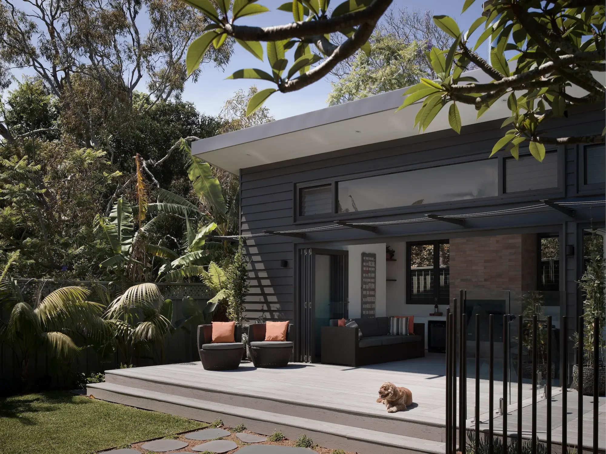 Sustainable veranda with timber structure and shading