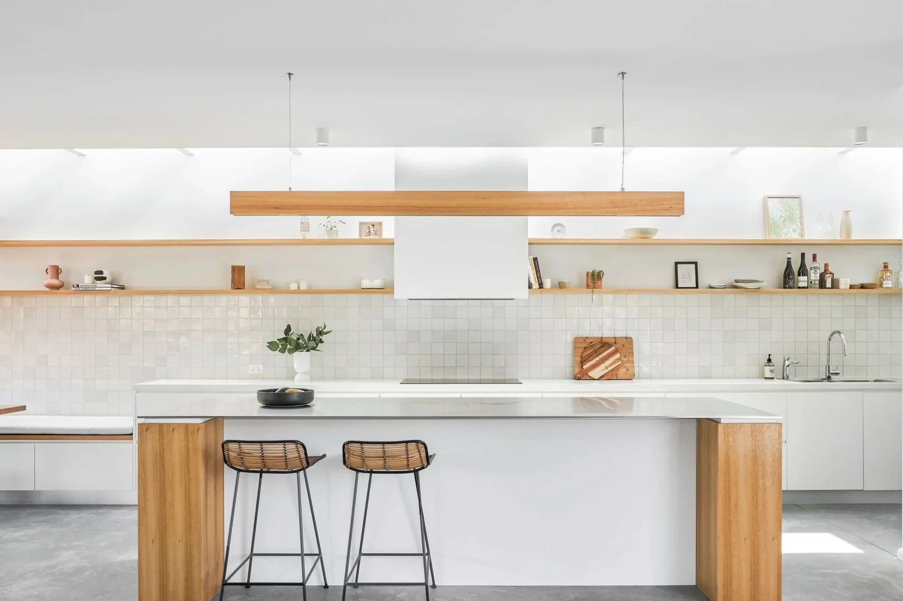 Timeless architect renovated white and timber kitchen northern beaches