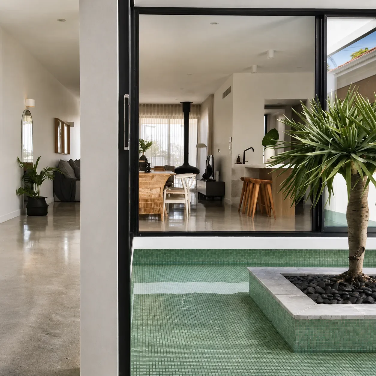 Reflection pool courtyard in modern home
