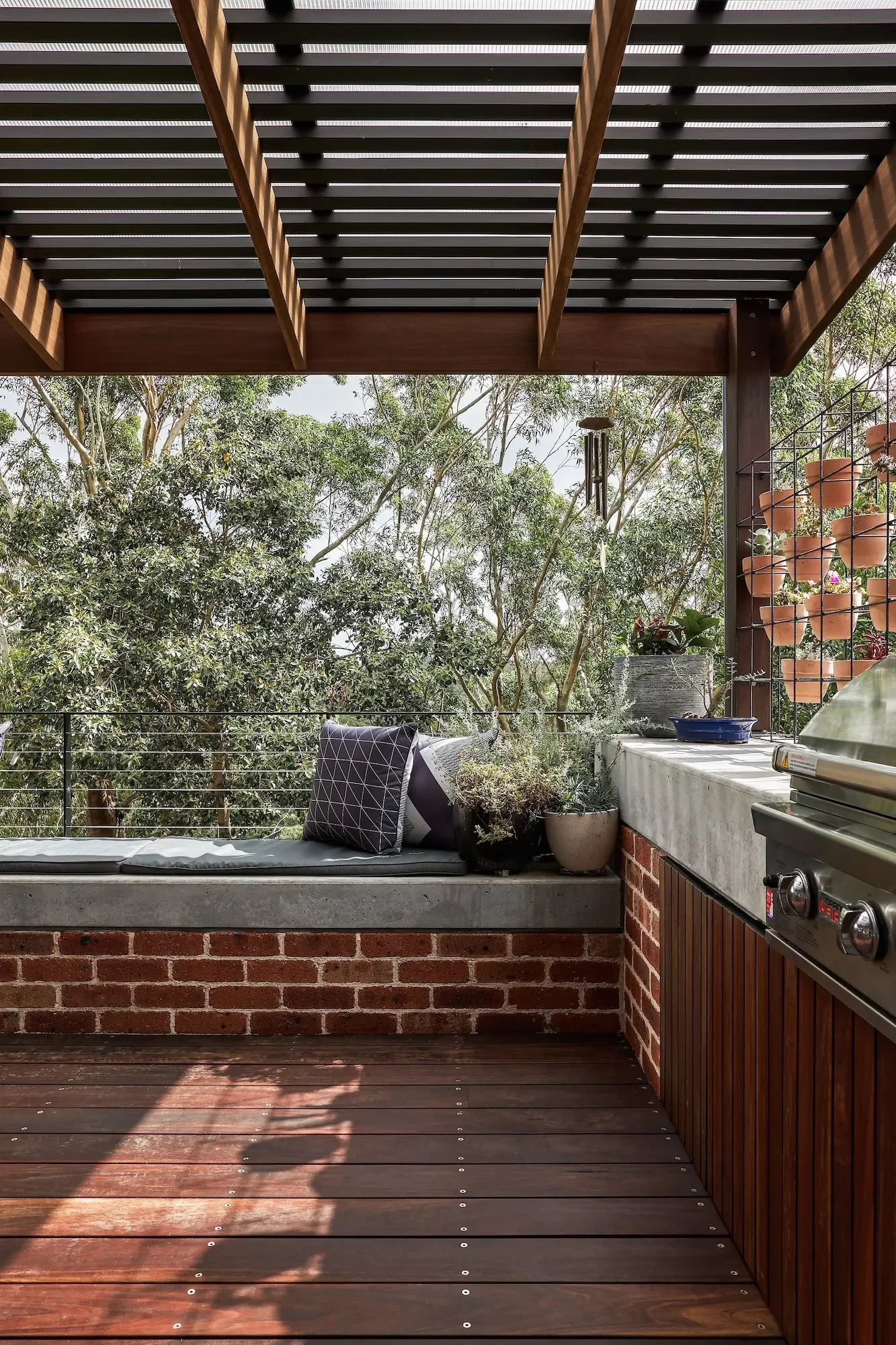 Covered outdoor deck designed for bushfire protection