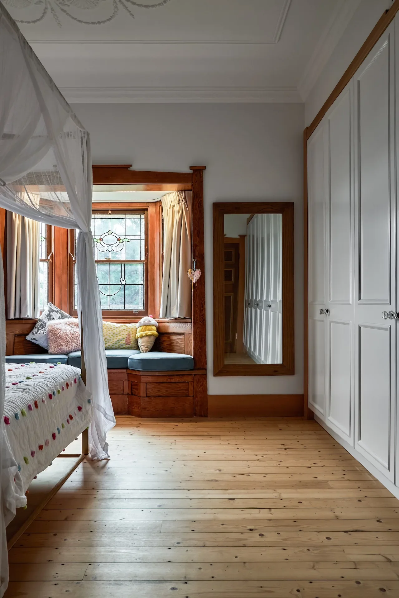 Heritage bedroom with window seat renovated by Ironbark Architects