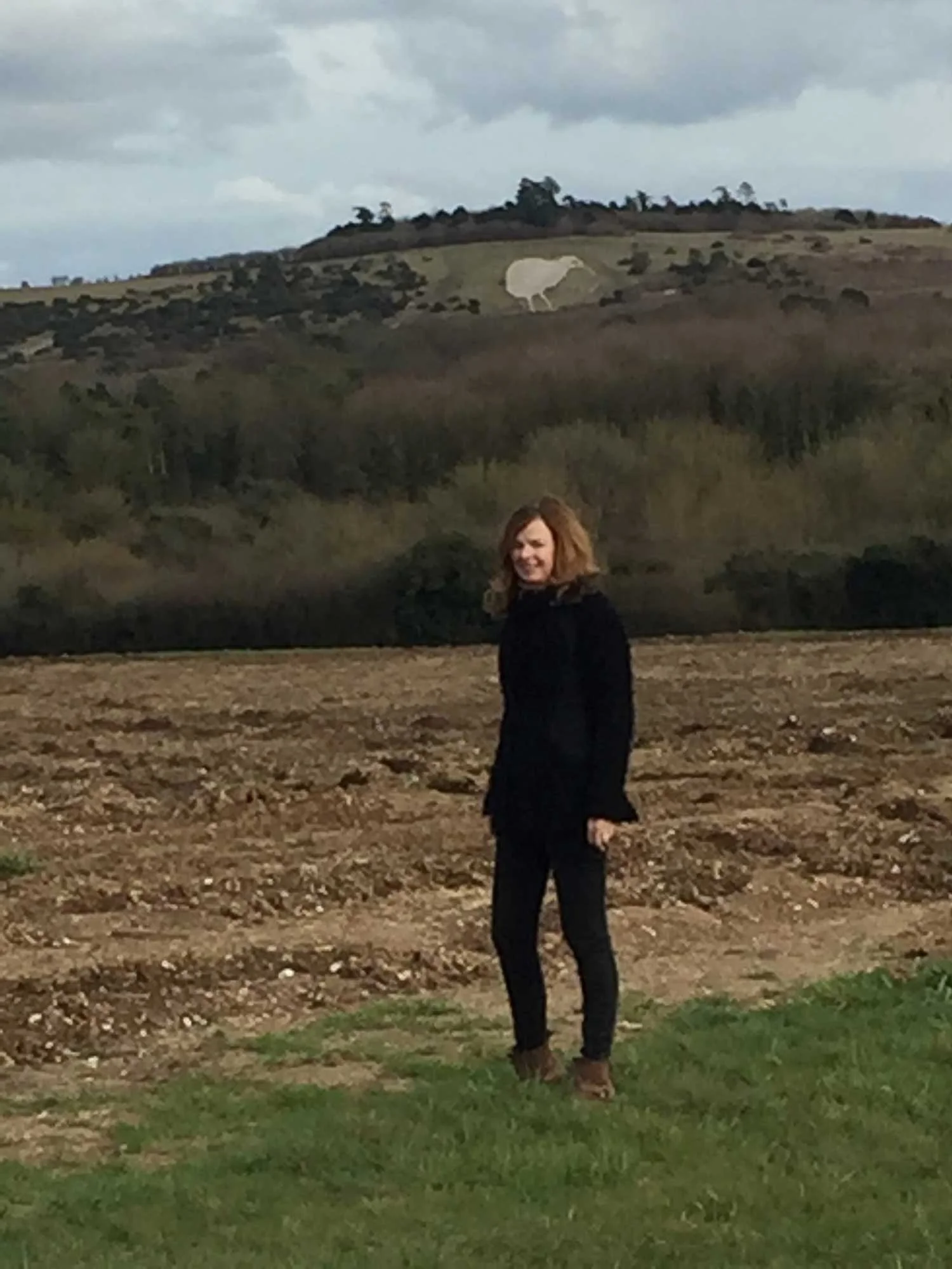 Salisbury Plain with the Bulford Kiwi behind, preparing for my sound recordings The Bulford Kiwi was carved into the land by the NZ troops waiting to return home after WW1