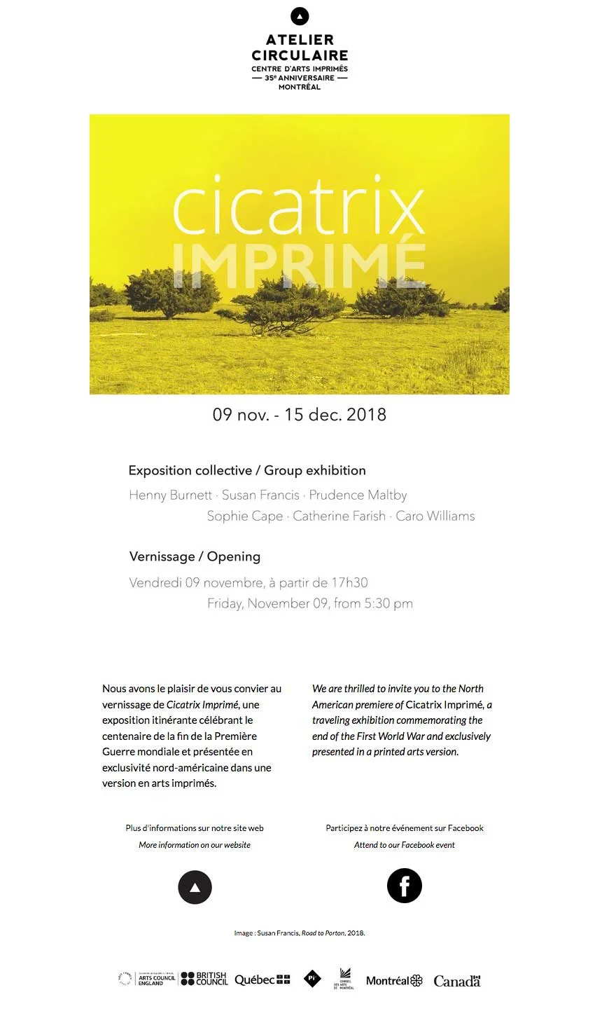 Caro Williams will join fellow Cicatrix artists for an exhibition at Atelier Circulaire Gallery in Montreal. Exhibition dates 9 November to 15 December 2018 https://ateliercirculaire.org/en/u pcoming-exhibitions/