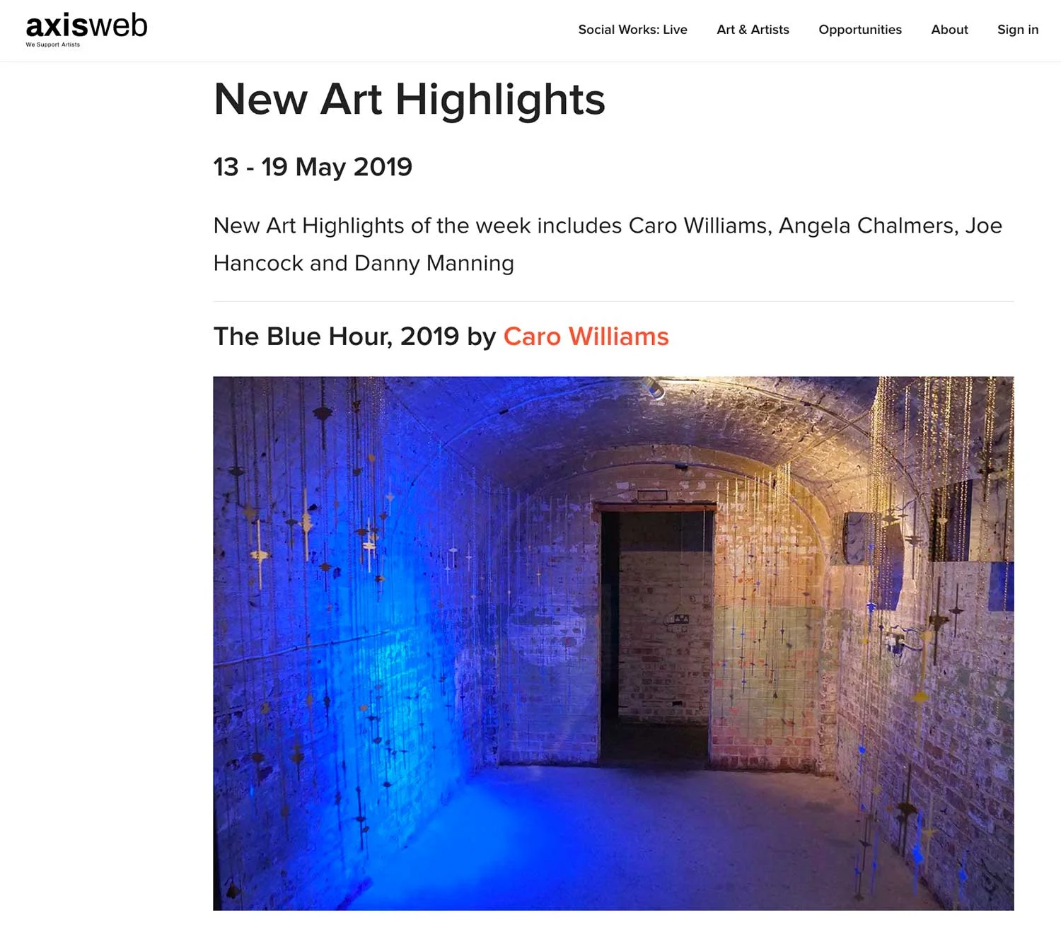 Delighted that The Blue Hour has been selected selected for inclusion in Axisweb's weekly 'Highlights' section. https://www.axisweb.org/highlights/2019/new-art-highlights-13-19-may/