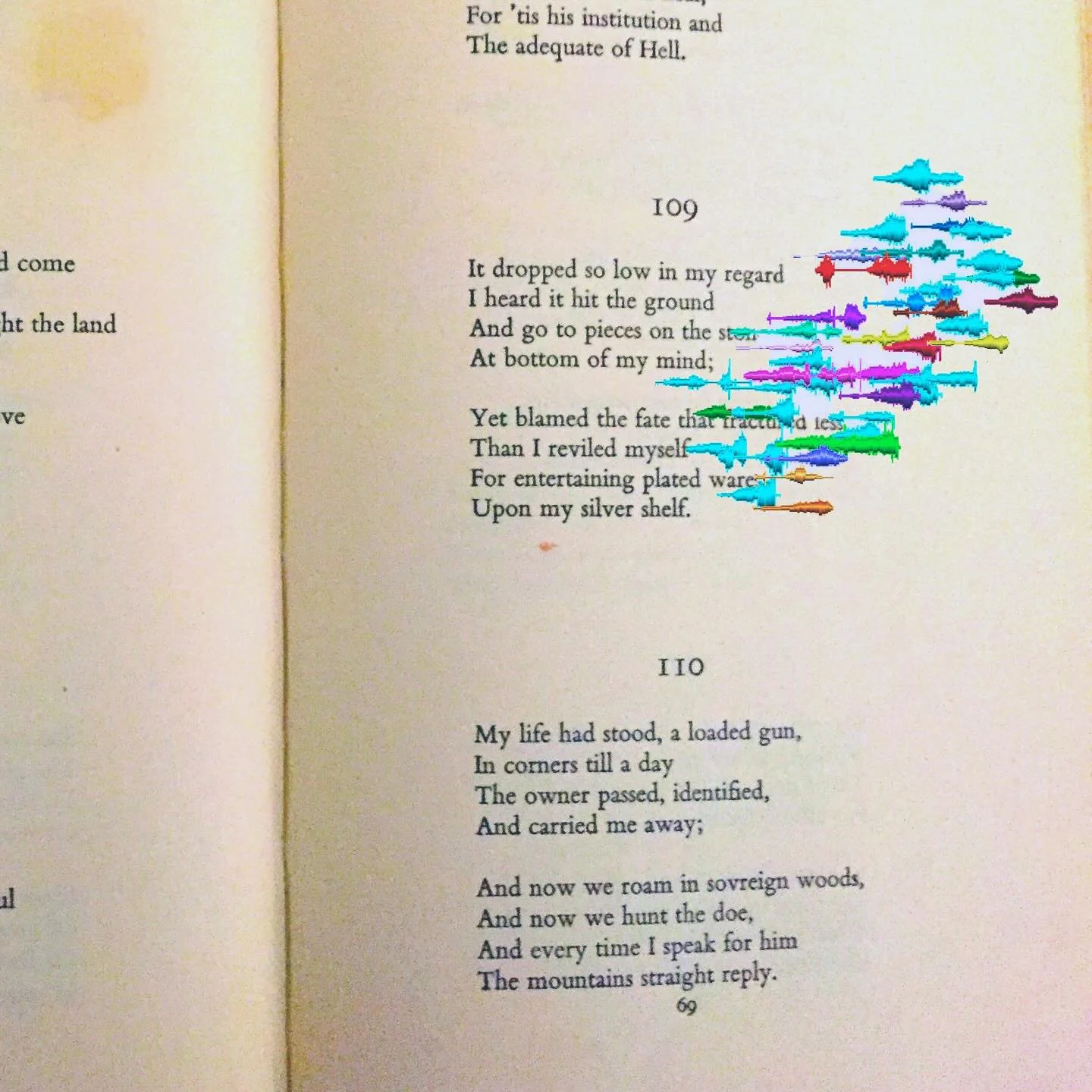 IN THE STUDIO
Drawing for a translation 
Poem, sound vessels for spoken words, book, ink, tippex 

I recorded myself reciting a poem then transcribed the recording into &lsquo;sound vessels&rsquo;. Perhaps containers of words/sounds?

From Emily Dick