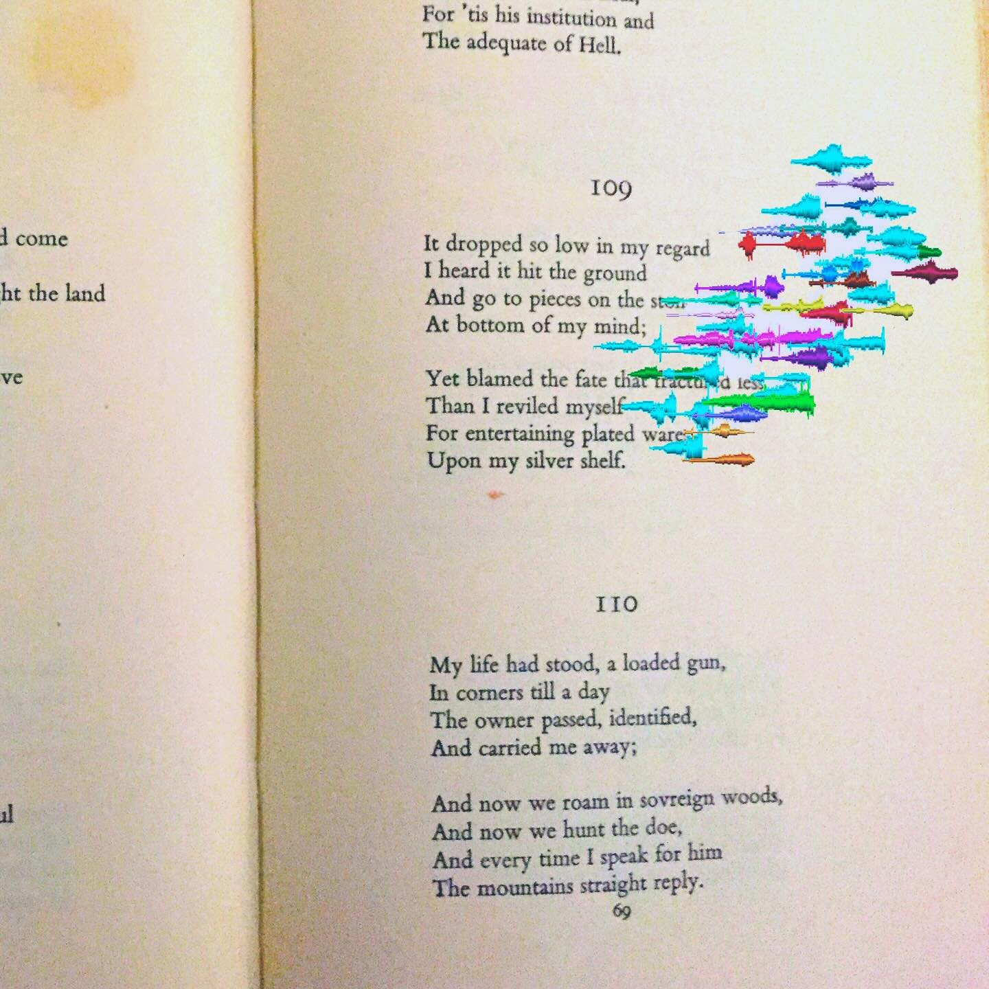IN THE STUDIO
Drawing for a translation 
Poem, sound vessels for spoken words, book, ink, tippex 

I recorded myself reciting a poem then transcribed the recording into &lsquo;sound vessels&rsquo;. Perhaps containers of words/sounds?

From Emily Dick