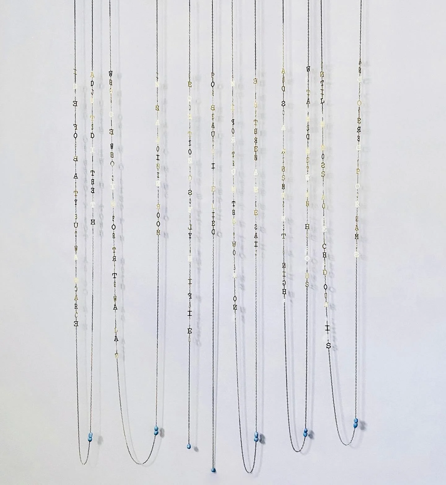 IN THE STUDIO 
Whispers
Poem, brass text, blu-tack, chain
200 x 200 x 5cm

Drawing with one of my favourite Emily Dickinson poems &hellip;

I died for Beauty - but was scarce
Adjusted in the Tomb
When One who died for Truth, was lain
In an adjoining 