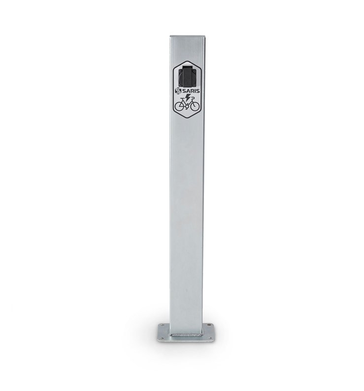 A surface mountable post with two charging ports.