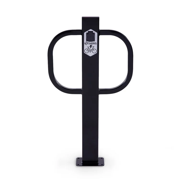 A surface mountable bike rack (2 bikes) with two charging ports.