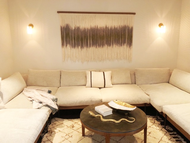 Media Room in Tamar’s own home, featuring a Canvas With Movement® tapestry.