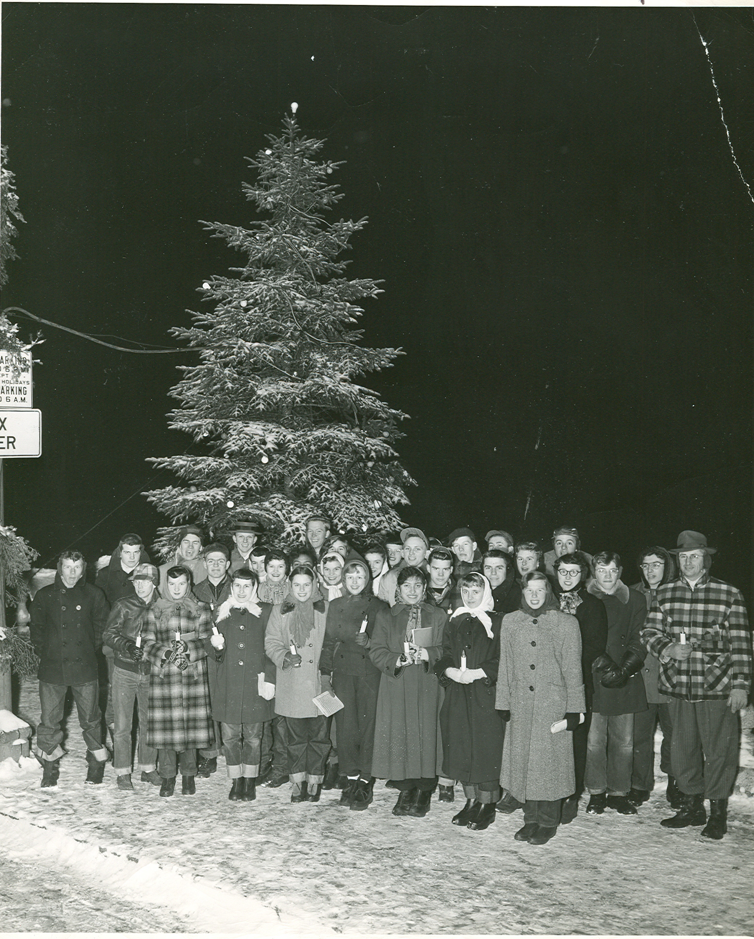 Christmas Caroling Near the Main Street Bridge, c. 1950s