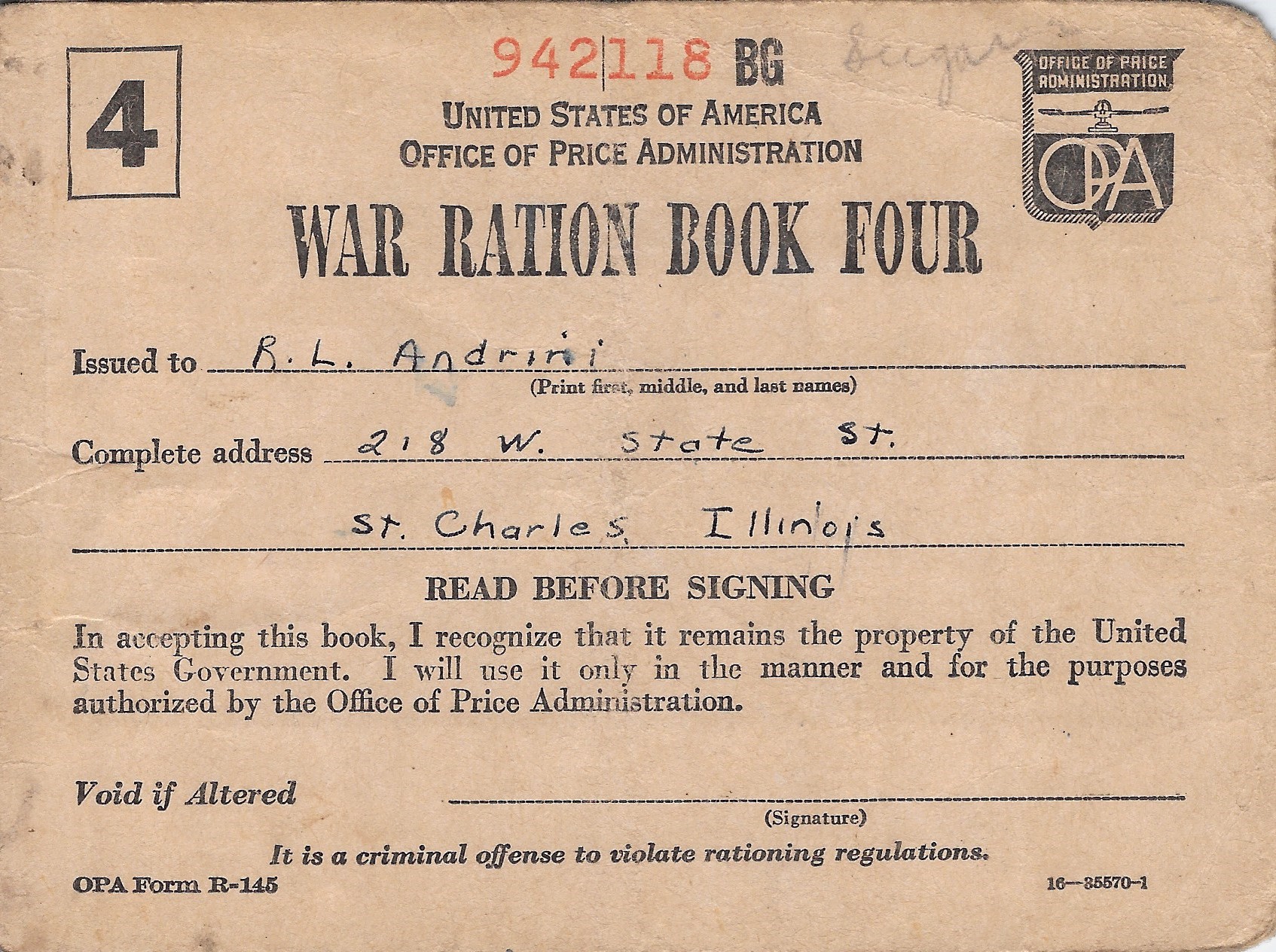 War Ration Booklet