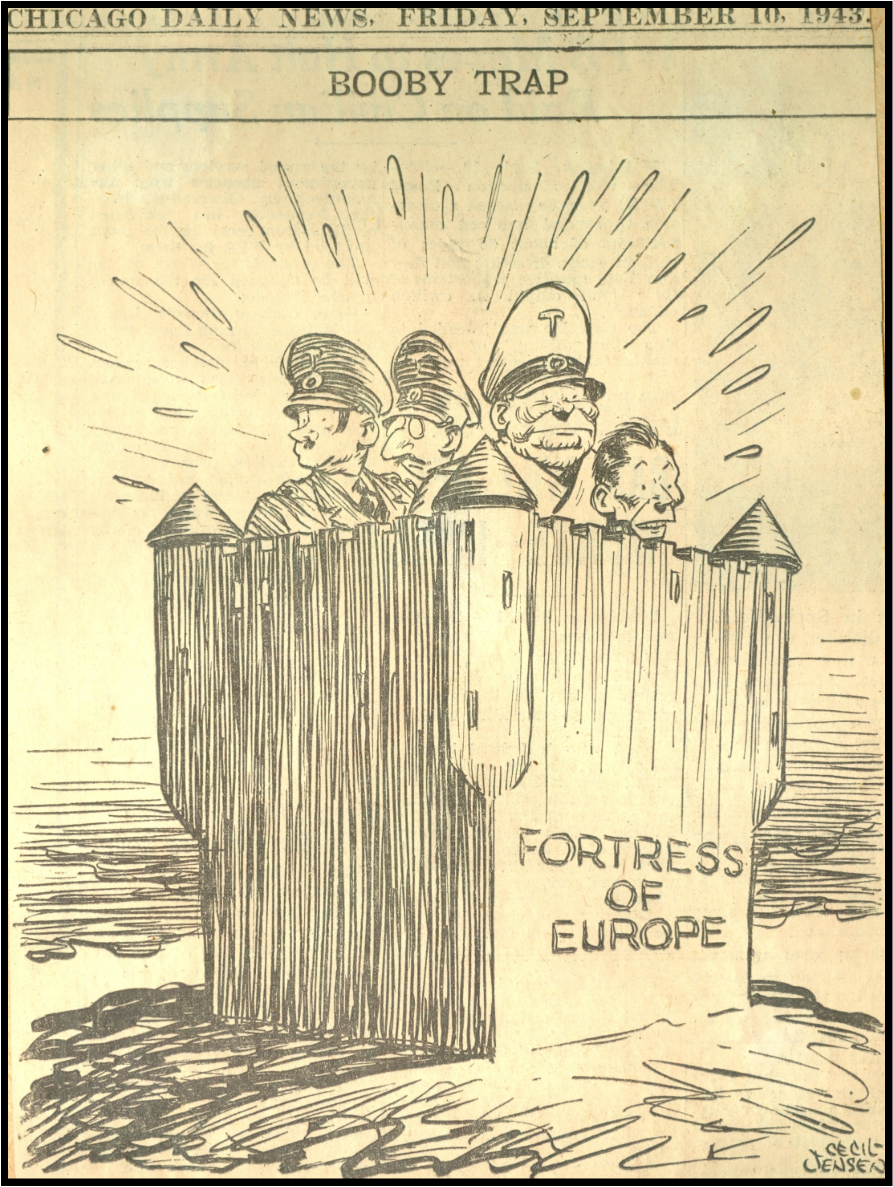 War Cartoon, "Booby Trap", Chicago Tribune, September 10, 1943
