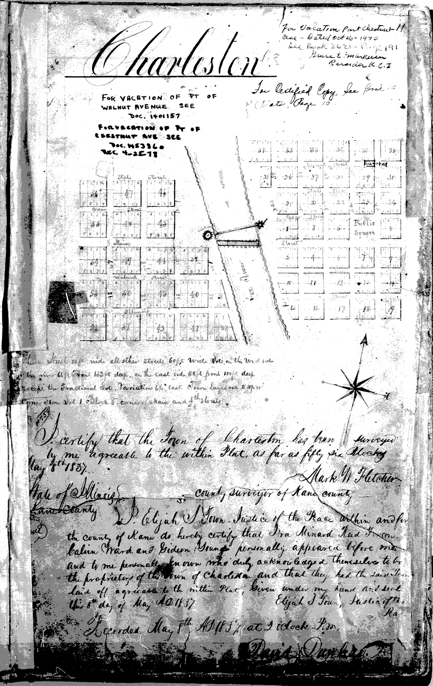 Original Plat of Charleston, c.1835, courtesy of the Kane County Recorder’s Office.