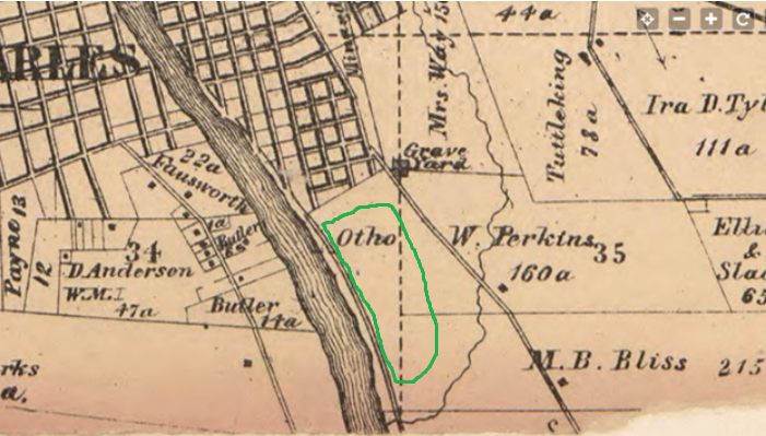 1860's Map of St. Charles showing location of Camp Kane highlighted in Green