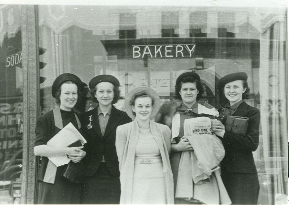 Customers outside of Gartner’s Bakery (Kettley Realtors building - corner of Main and Rt. 31), c. 1945. Small business stepped up to support St. Charles in WWII, and are doing so again as we battle COVID-19 together. SCHM Archives