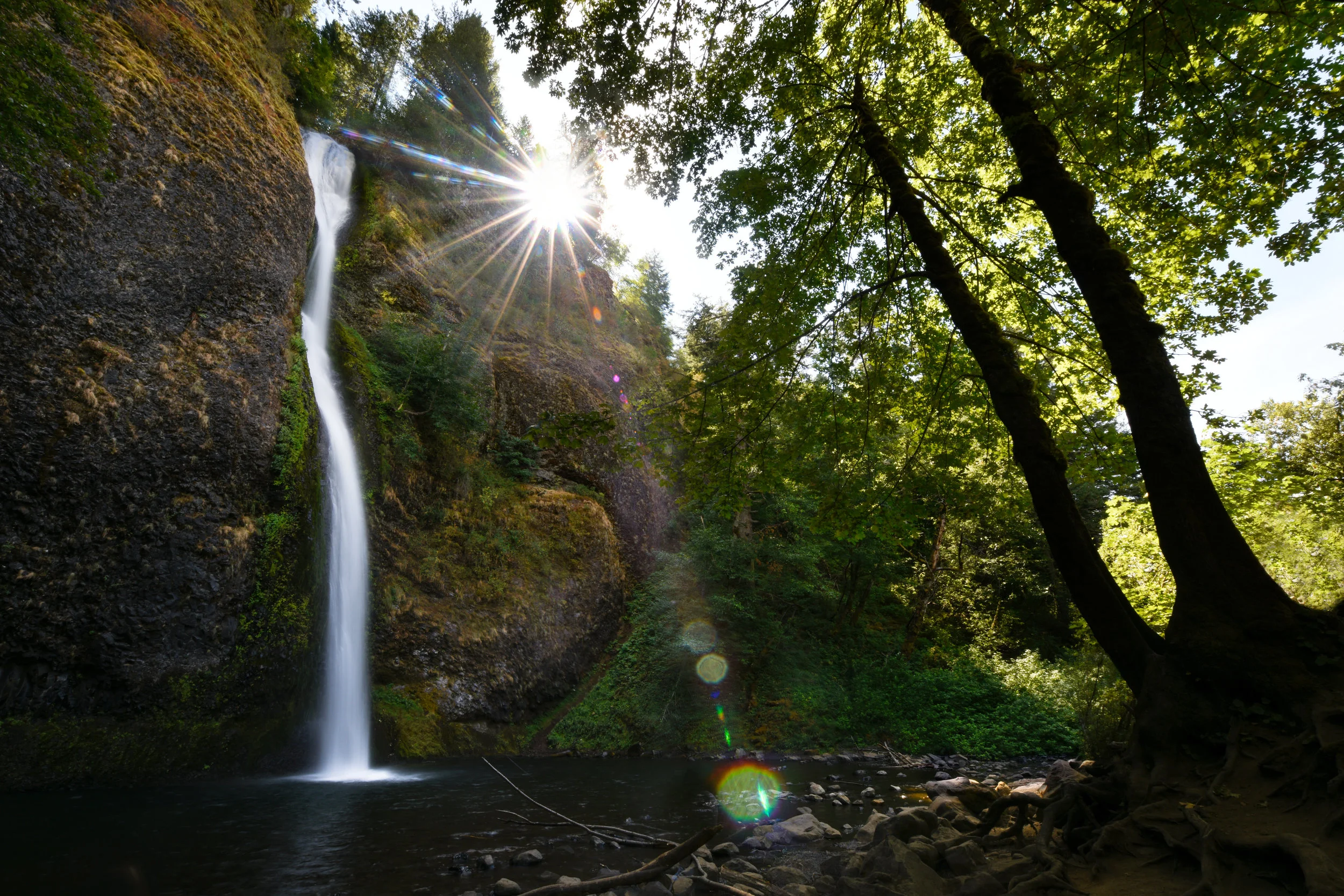 Watching the sun set over Horsetail Falls, Columbia River Gorge, Oregon