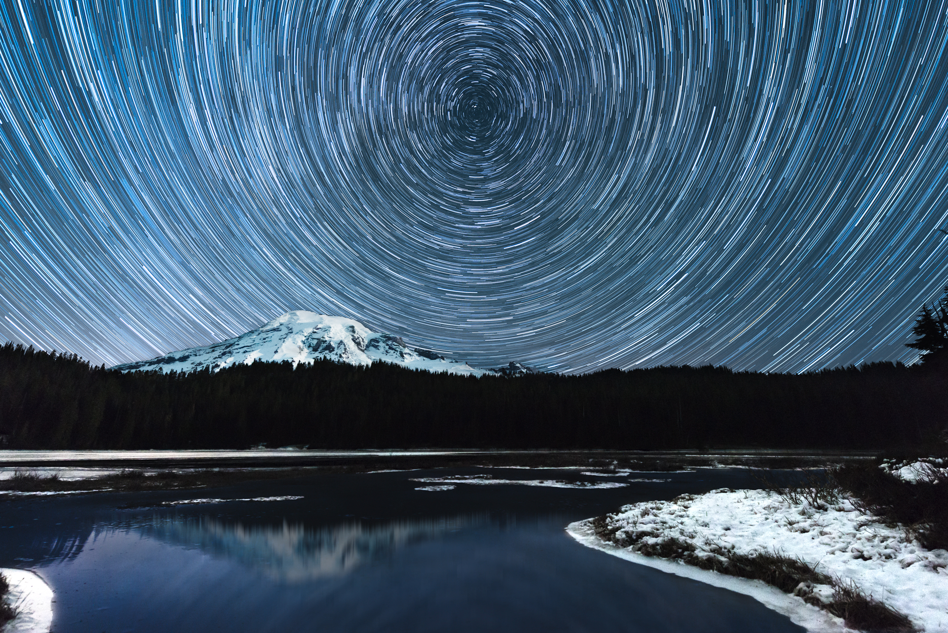 Starry Night at Reflection Lake | Mount Rainier Star Trails | high gloss metal print | 20x30