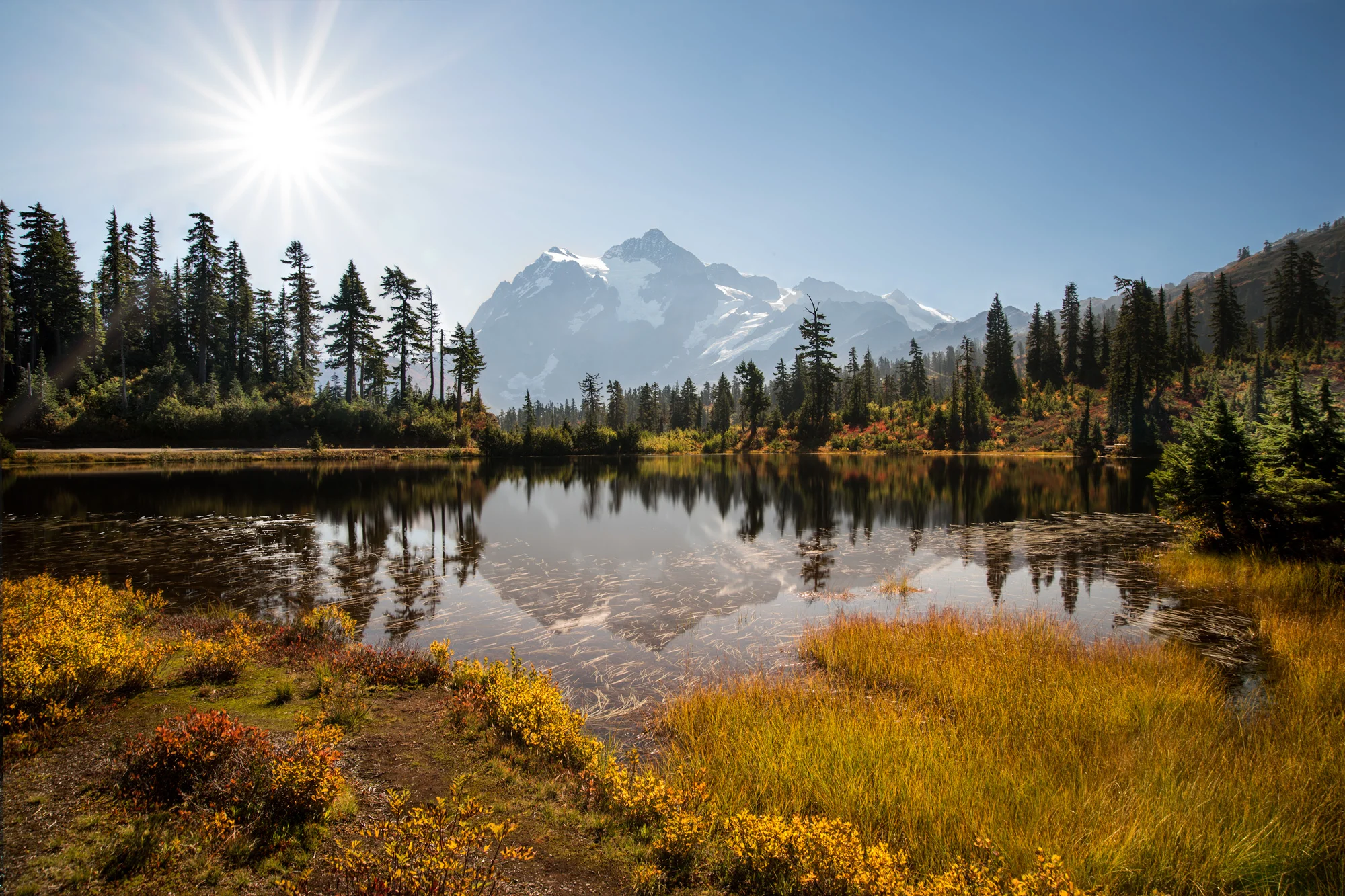 (click image to enlarge) Sunrise over Mount Shuksan | 12x18 | high gloss metal print with hand made shadow mount Picture Lake, North Cascades, Washington
